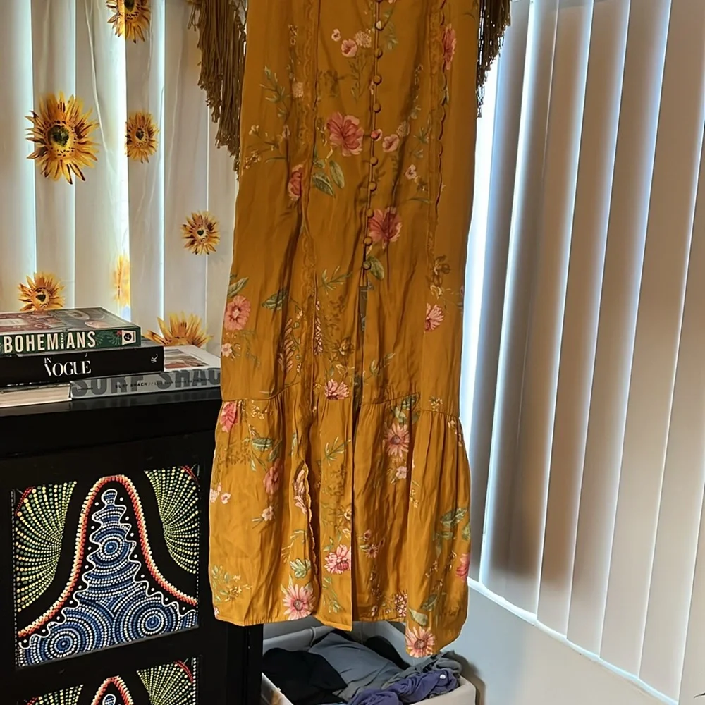Golden Yellow Floral Wedding Guest Dress Small - Picture 3 of 16
